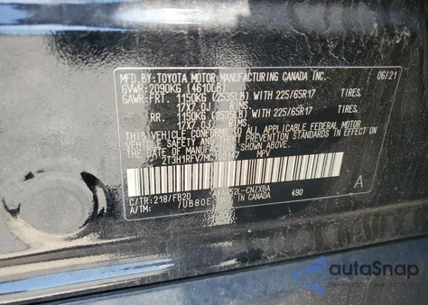 2021 Toyota Rav4 Le из США, поврежденный, VIN 2T3H1RFV7MC150147